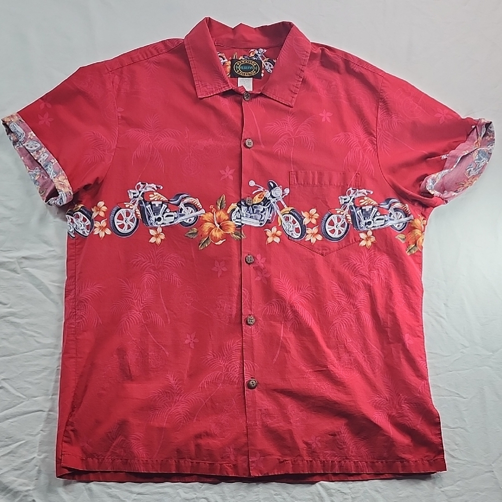Red Casual Button Down Shirt with Floral Pattern